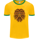 Mandala Art Lion Mens Ringer T-Shirt FotL Gold/Green