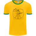 Old Rocker Vitruvian Guitarist Funny Guitar Mens Ringer T-Shirt FotL Gold/Green