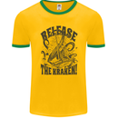Release the Kraken Cthulhu Sea Creature Mens Ringer T-Shirt FotL Gold/Green