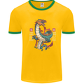 Chinese Zodiac Shengxiao Year of the Dragon Mens White Ringer T-Shirt Gold/Green