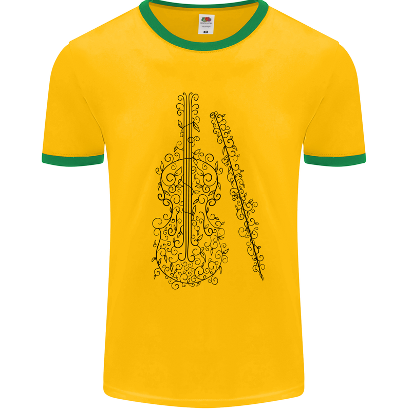 A Violin Cello Mens Ringer T-Shirt Gold/Green