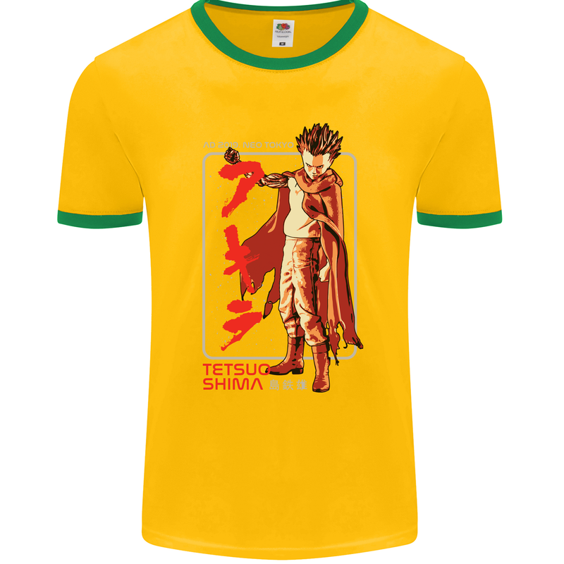 Tetsuo Shima Japanese Anime Mens Ringer T-Shirt FotL Gold/Green