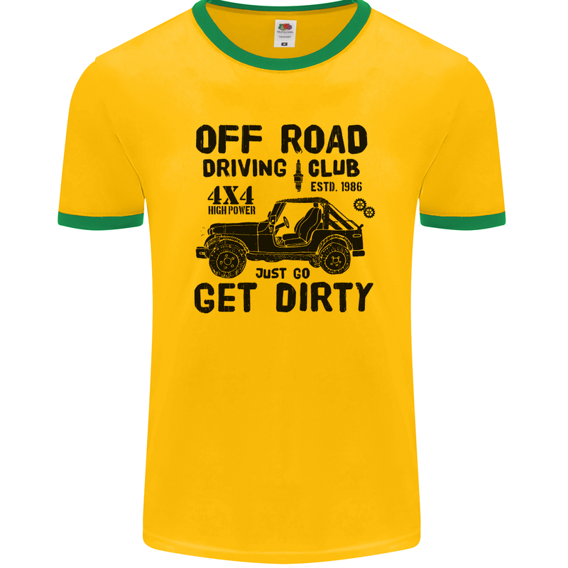 Off Road Driving Club Get Dirty 4x4 Funny Mens Ringer T-Shirt FotL Gold/Green