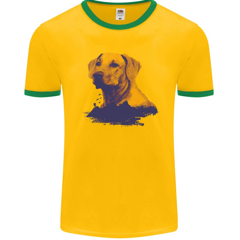 Golden Retriever Mountains Mens Ringer T-Shirt FotL Gold/Green