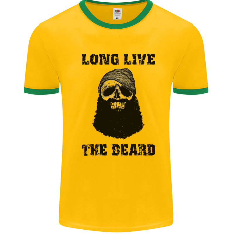 Long Live the Beard Mens White Ringer T-Shirt Gold/Green