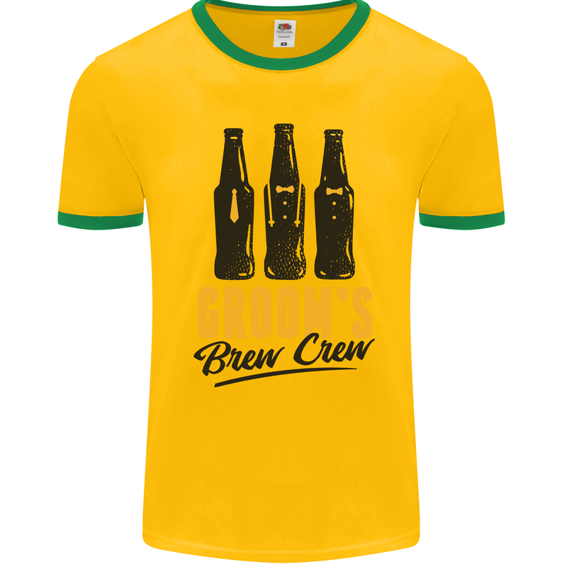 Grooms Brew Crew Beer Stag Doo Do Mens Ringer T-Shirt FotL Gold/Green