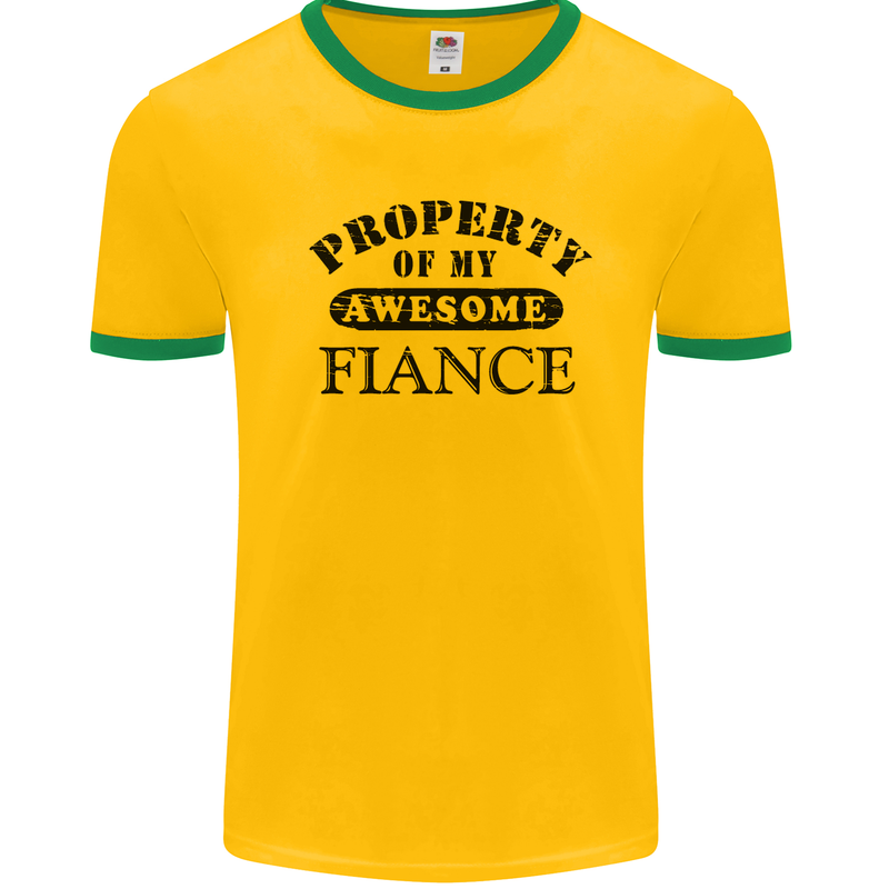 Property of My Awesome Fiance Mens White Ringer T-Shirt Gold/Green