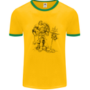 Viking Warior Skull Thor Odin Valhalla MMA Mens White Ringer T-Shirt Gold/Green