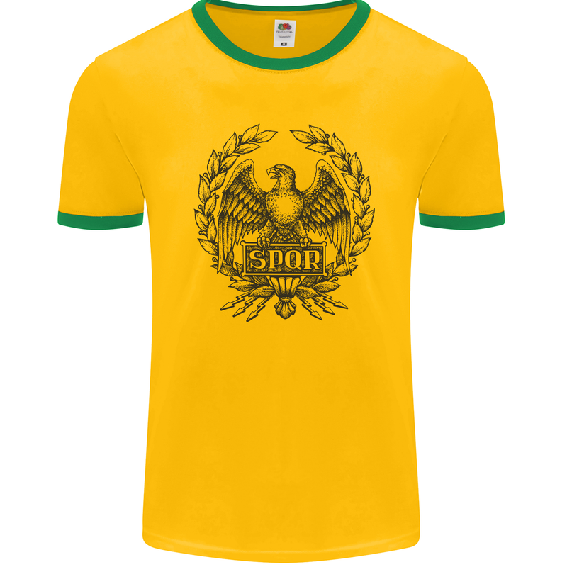 SPQR Roman Emblem Gym Training Top Mens Ringer T-Shirt FotL Gold/Green