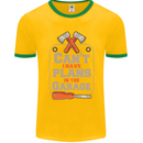 Plans In the Garage Carpenter DIY Tradesman Mens Ringer T-Shirt FotL Gold/Green