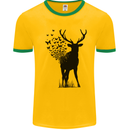 Abstract Butterfly Deer Ecology Environment Mens White Ringer T-Shirt Gold/Green