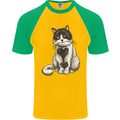 I Love Cats Cute Kitten Mens S/S Baseball T-Shirt Gold/Green
