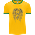 Skull Wings Viking Gothic  Wings Gym Biker Mens White Ringer T-Shirt Gold/Green