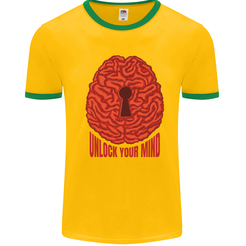 Unlock Your Mind Psychology Psychologist Mens Ringer T-Shirt Gold/Green