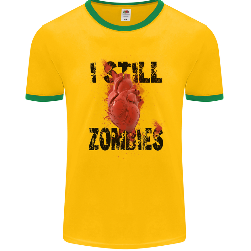 I Still Heart Zombies Apocalypse Mens Ringer T-Shirt FotL Gold/Green