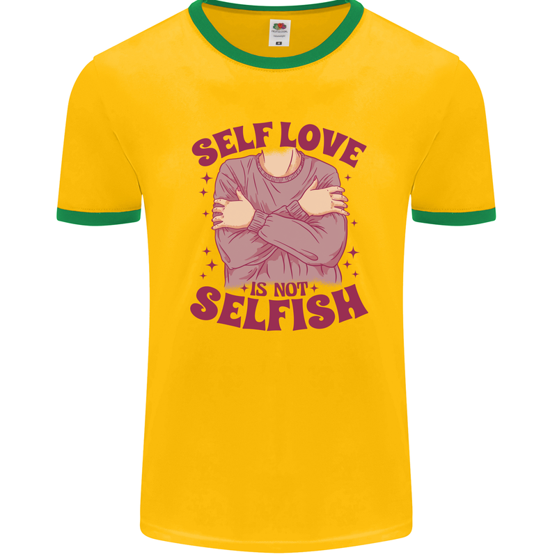 Self Love is Not Selfish Mens Ringer T-Shirt FotL Gold/Green