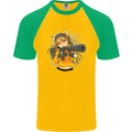 Anime Gun Girl Mens S/S Baseball T-Shirt Gold/Green