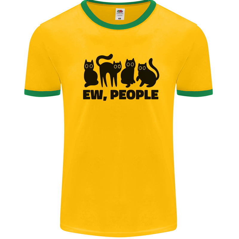 Ew People Cats Funny Mens White Ringer T-Shirt Gold/Green