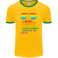Want to Break Free Ride My Bike Funny LGBT Mens White Ringer T-Shirt Gold/Green