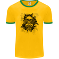 Three Skulls Demon Biker Gothic Tattoo Mens Ringer T-Shirt FotL Gold/Green