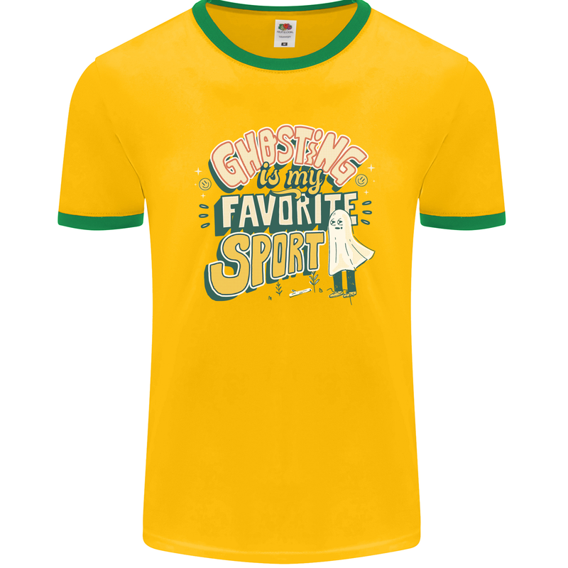 Ghosting Sport Funny Anti Valentines Day Mens Ringer T-Shirt FotL Gold/Green