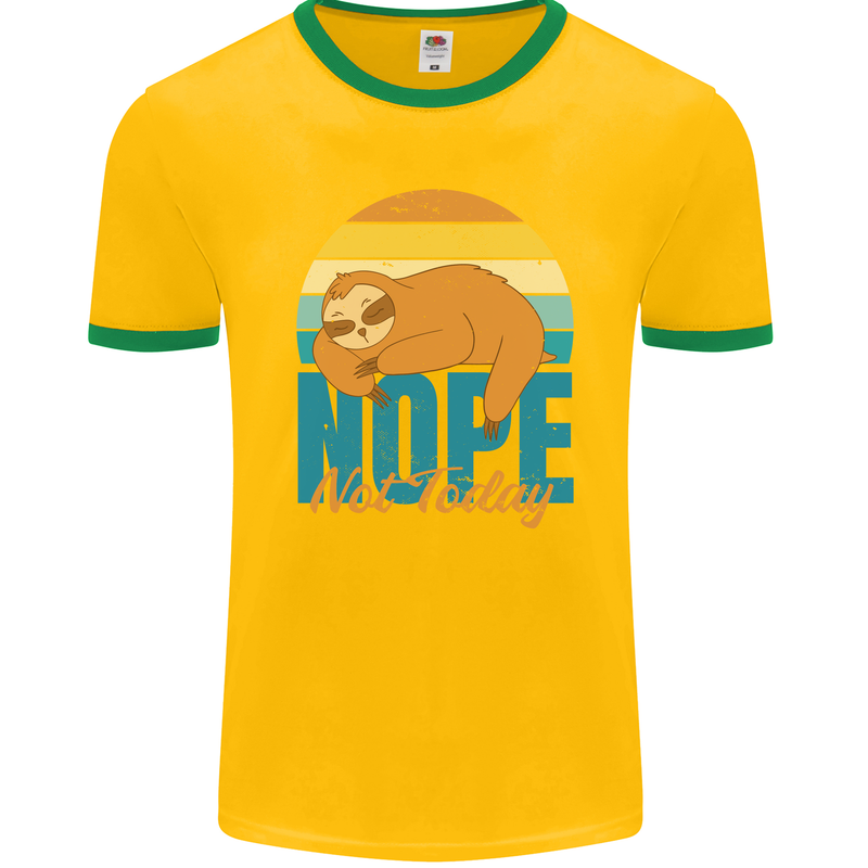 Sloth Nope Not Today Funny Lazy Mens Ringer T-Shirt FotL Gold/Green