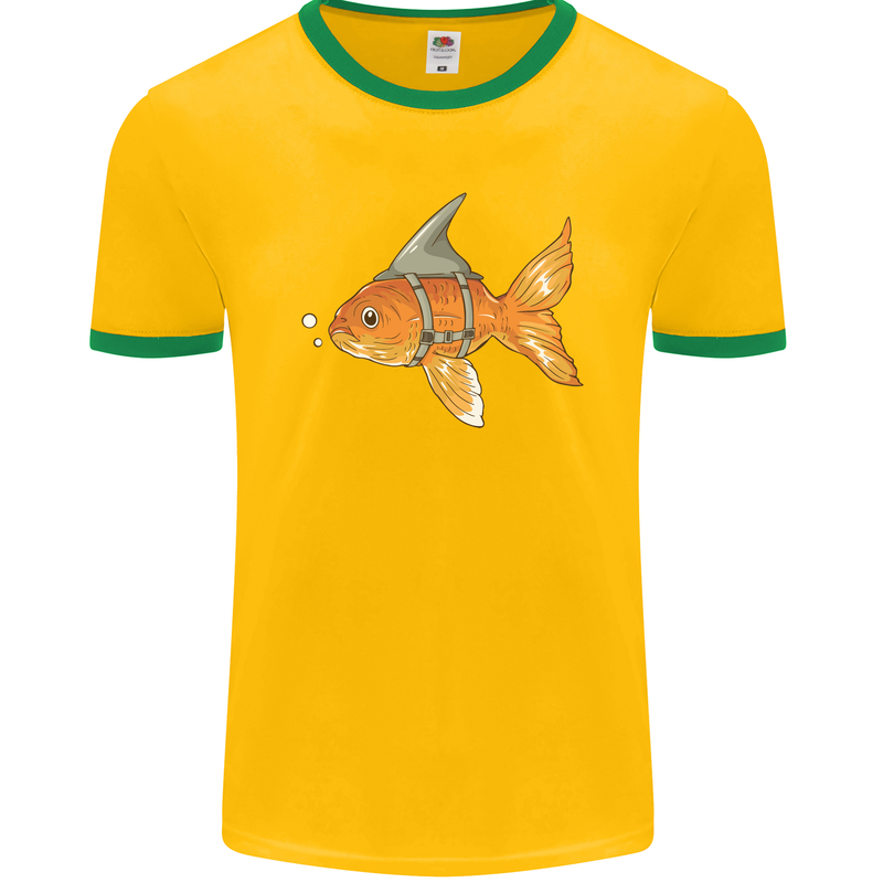 Shark Wannabe Funny Goldfish Sea Fishing Mens Ringer T-Shirt FotL Gold/Green