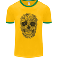 A Skull Made of Flowers Gothic Rock Biker Mens Ringer T-Shirt FotL Gold/Green