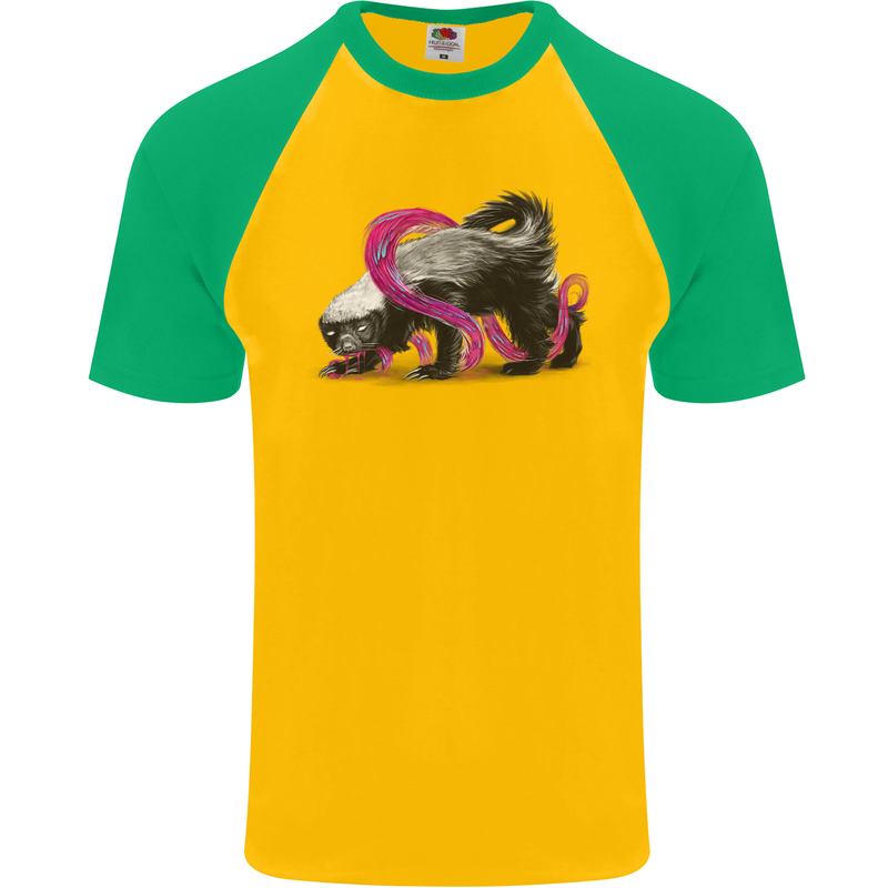 Honey Badger Mens S/S Baseball T-Shirt Gold/Green