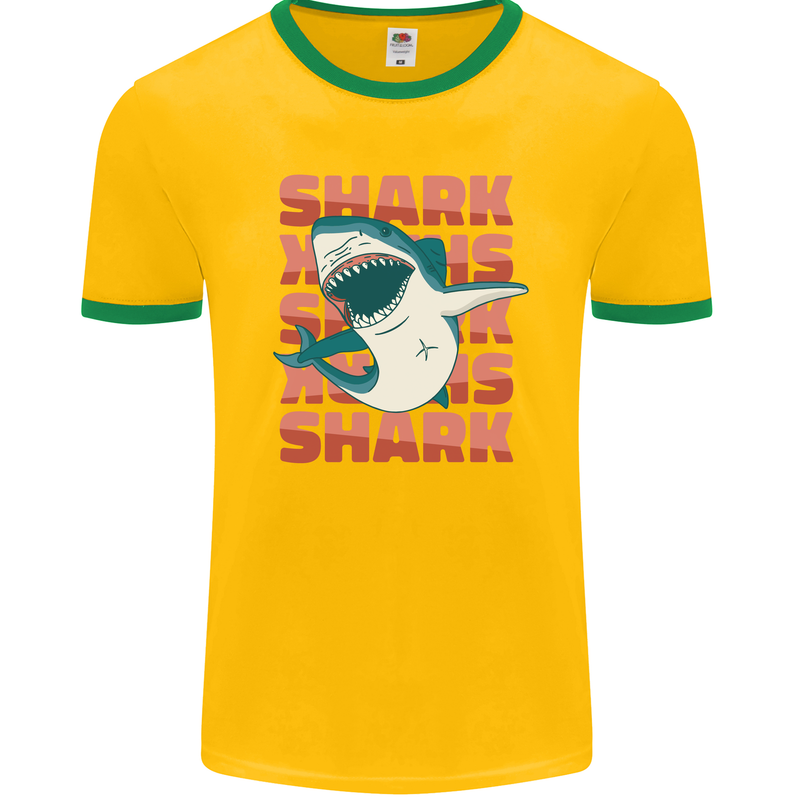 A Great White Shark Mens Ringer T-Shirt FotL Gold/Green