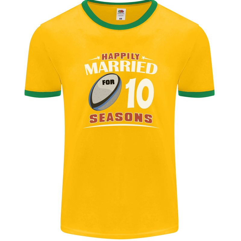 10 Year Wedding Anniversary 10th Rugby Mens Ringer T-Shirt FotL Gold/Green