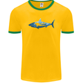 Great White Shark Scuba Diver Diving Mens Ringer T-Shirt FotL Gold/Green