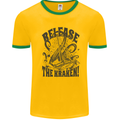 Release the Kraken Cthulhu Sea Creature Mens White Ringer T-Shirt Gold/Green