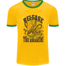 Release the Kraken Cthulhu Sea Creature Mens White Ringer T-Shirt Gold/Green