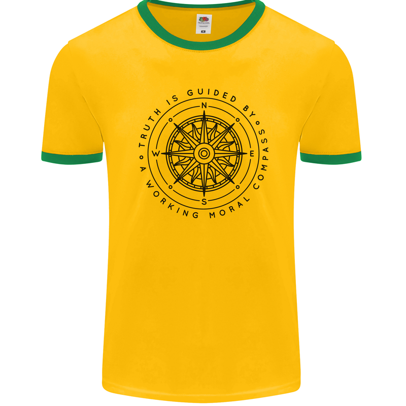 Truth is Guided By a Morale Compass Mens Ringer T-Shirt FotL Gold/Green