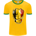 Gym Belgian Flag Ripped Muscles Belgium Mens White Ringer T-Shirt Gold/Green