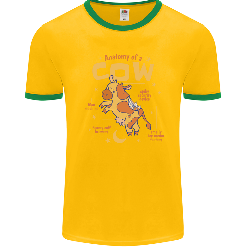 Anatomy of a Cow Funny Mens Ringer T-Shirt FotL Gold/Green