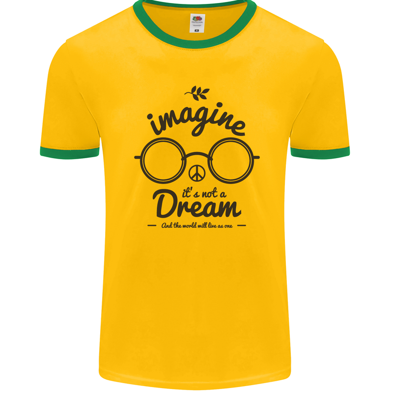 Imagine Its Not a Dream World Peace Hippy Mens Ringer T-Shirt FotL Gold/Green