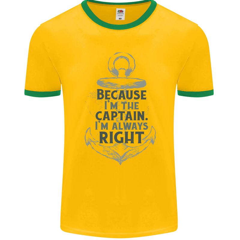 Sailing Captain Narrow Boat Barge Sailor Mens Ringer T-Shirt FotL Gold/Green