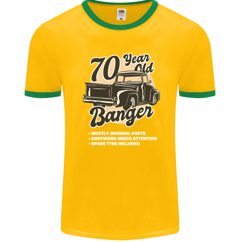 70 Year Old Banger Birthday 70th Year Old Mens Ringer T-Shirt FotL Gold/Green