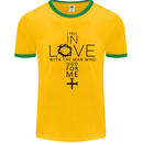 In Love With the Cross Christian Christ Mens White Ringer T-Shirt Gold/Green