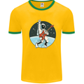 Space Rock Funny Astronaut Guitar Guitarist Mens White Ringer T-Shirt Gold/Green