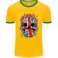 Union Jack Flag Skull Gym MMA Biker Mens Ringer T-Shirt FotL Gold/Green