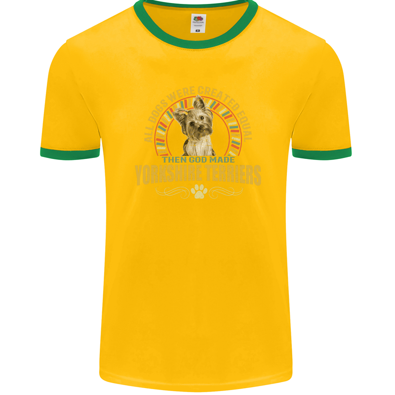 A Yorkshire Terrier Dog Mens Ringer T-Shirt FotL Gold/Green