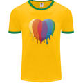 Gay Pride LGBT Heart Mens White Ringer T-Shirt Gold/Green