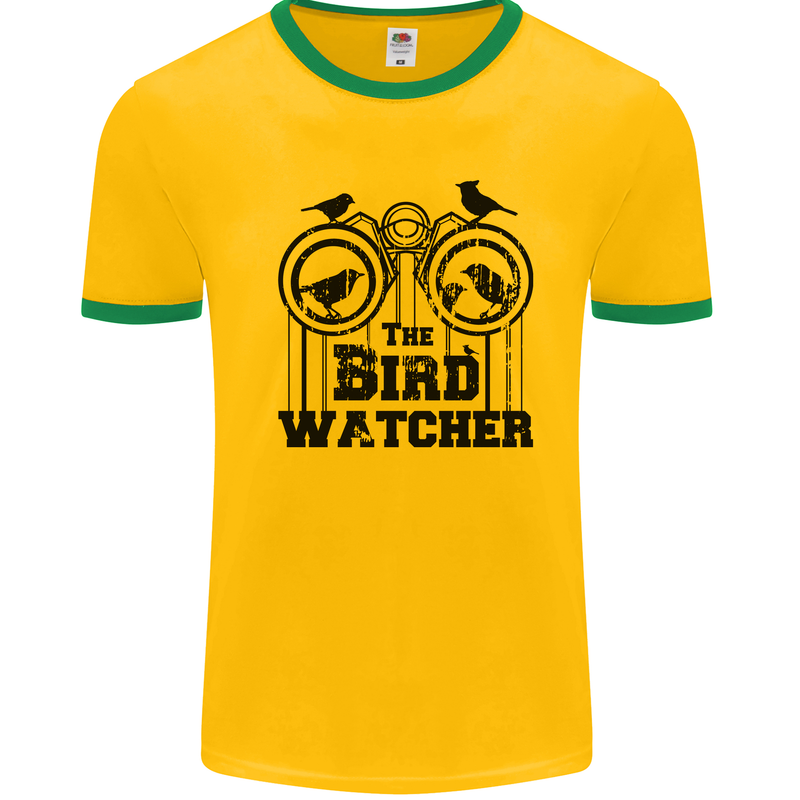 The Bird Watcher Watching Funny Mens Ringer T-Shirt Gold/Green