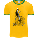 Cycling a Frog Riding a Penny Farthing Mens Ringer T-Shirt FotL Gold/Green
