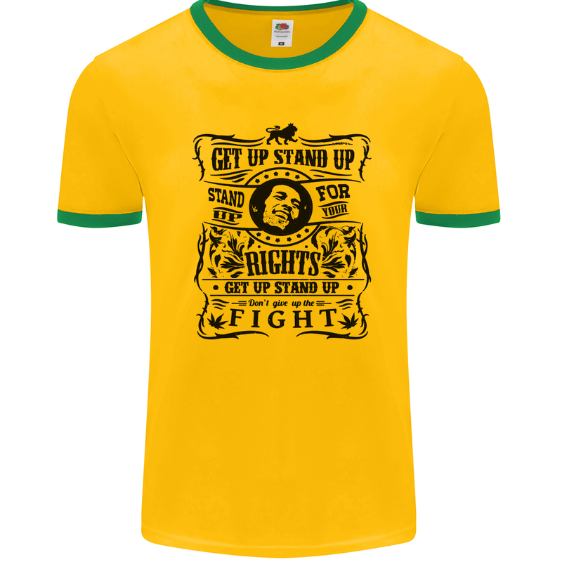 Get up Stand up Reggae Music Mens Ringer T-Shirt FotL Gold/Green