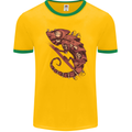 Steampunk Chameleon Iguana Reptile Lizard Mens Ringer T-Shirt FotL Gold/Green