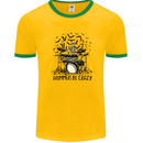Skeleton Drummer Be Crazy Drumming Drum Mens White Ringer T-Shirt Gold/Green